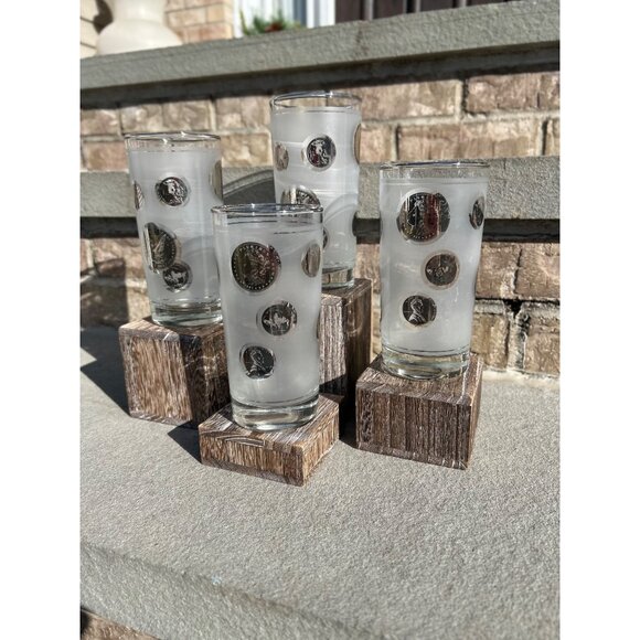 Libbey Frosted Silver Coin Glass Tumblers. - Picture 4 of 7